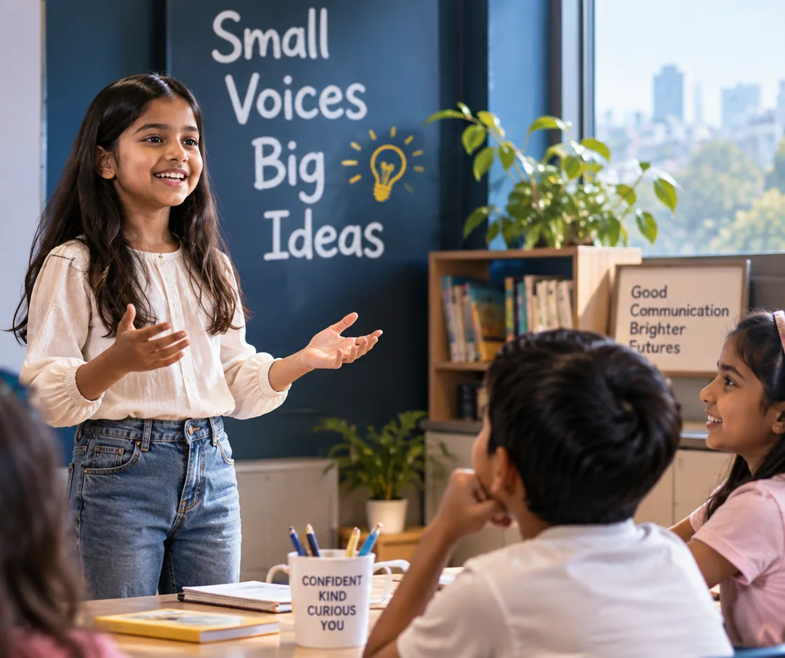 A child presenting to a learning group